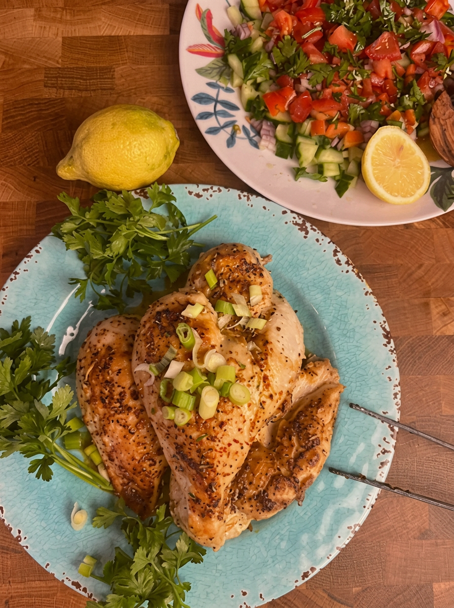 Grillad kycklingfilé med citron och en fräsch sallad vid sidan